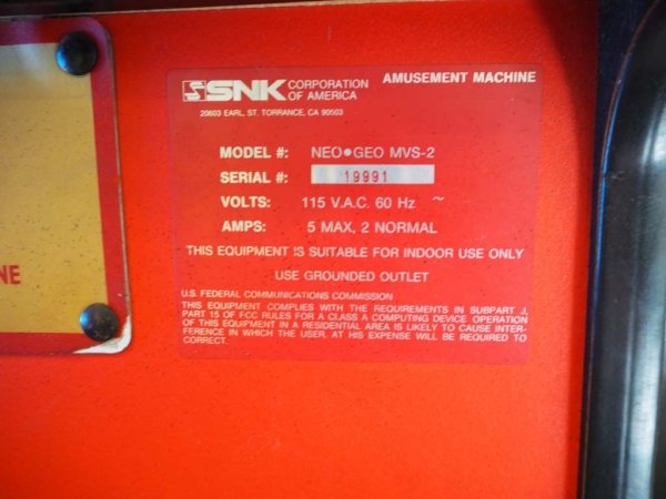 Neo-Geo MVS SNK Two Slot Arcade
